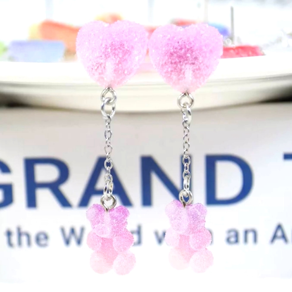 New Kawaii Gummy Bears Dangle Earrings Pink